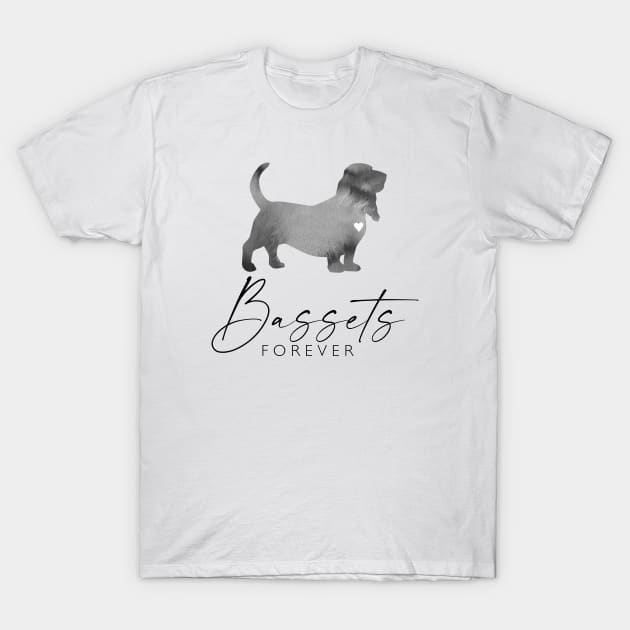 Basset Hound Dog Lover Gift - Ink Effect Silhouette - Bassets Forever T-Shirt by Elsie Bee Designs